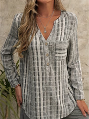 Striped Print Long Sleeve Button Up Blouse