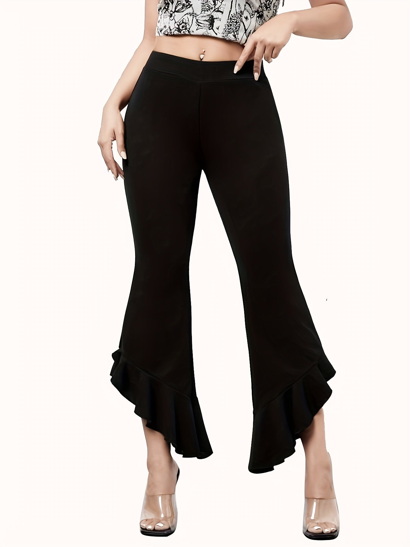 Frill Trim Wide Leg Bootcut Yoga Leggings Flared Pants