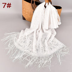 Silk Solid Lace Tassel Shawl Dress Scarf For Women
