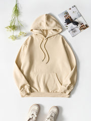 Butterfly & Letter Print Hooded Shirt Solid Drawstring Pullover