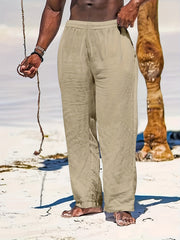 Men's Drawstring Beach Pants Solid Casual Baggy Trousers