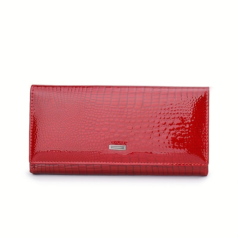 Crocodile Print Long Leather Wallet with Large Capacity
