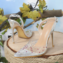 Rhinestone Stiletto Heel Ankle Strap Shoes Glitter Summer Women's Shoes