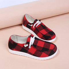 Women's Colorblock Flat Loafers Lace Up Canvas Slip On Shoes