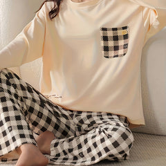Plaid Print Pajama Set Long Sleeve Top & Pants