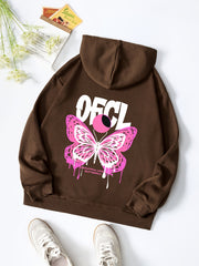 Butterfly Print Hooded Sweatshirt with Kangaroo Pocket