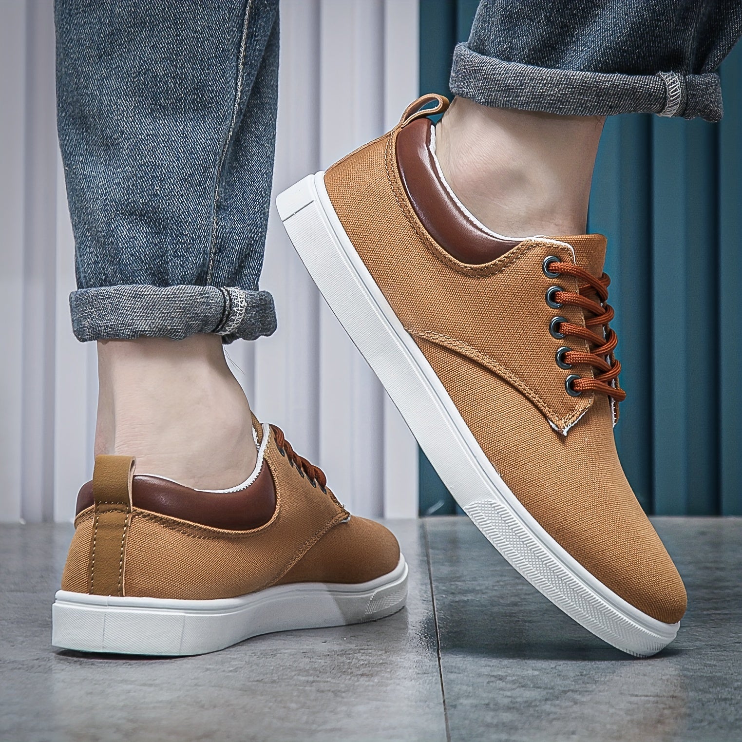 Men's Canvas Lace Up Sneakers Outdoor Walking Shoes