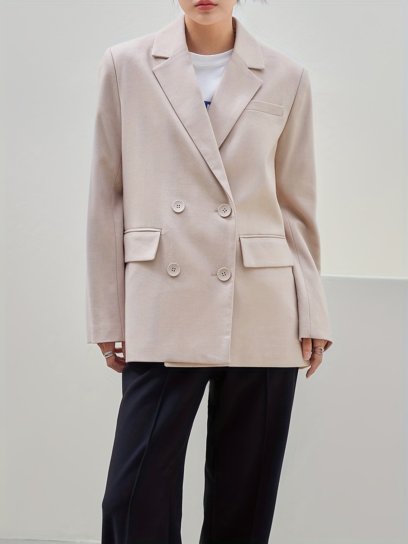 Double Breasted Blazer Casual Lapel Long Sleeve Office Outerwear
