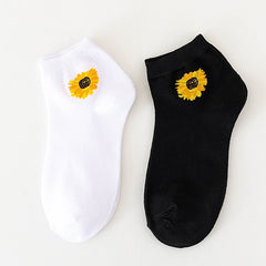 2 Pairs Sunflower Pattern Short Socks Cozy Ankle Socks Women's Stockings