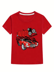 Boys Cartoon Car T shirt Cotton Short Sleeves Crew Neck