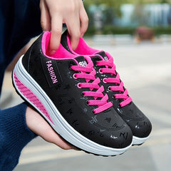 Women's Platform Rocker Shoes Lace Up Low Top Walking Sneakers