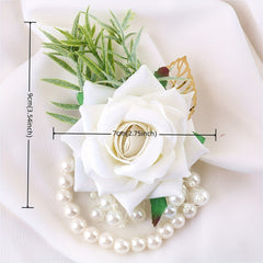 Simulation Flower Wrist Band Faux Pearl Beaded Bridal Wedding Accessory