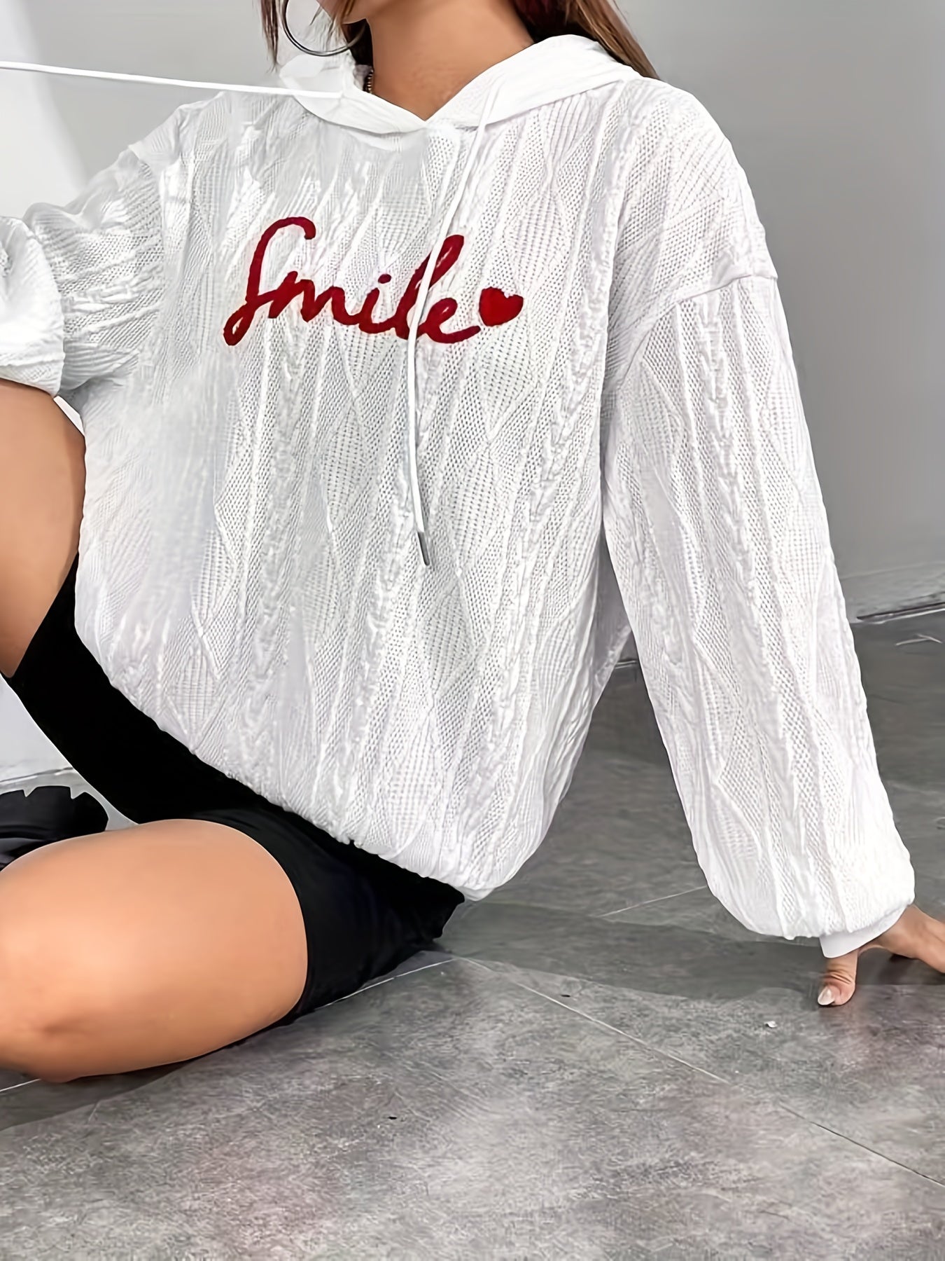Smile Print Crew Neck Pullover Sweatshirt Casual Long Sleeve Sweatshirt