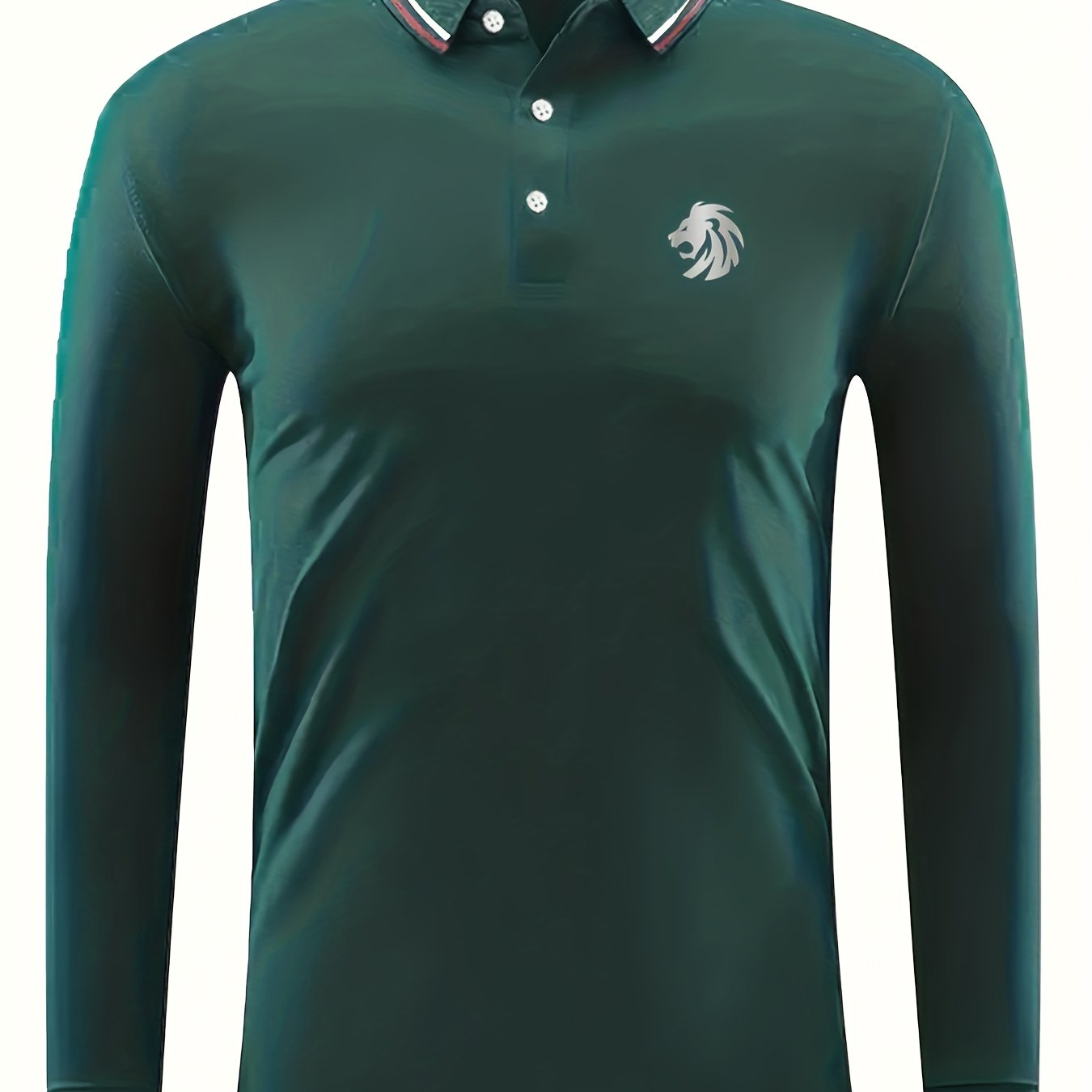 Men's Lion Print Long Sleeve Polo Shirt
