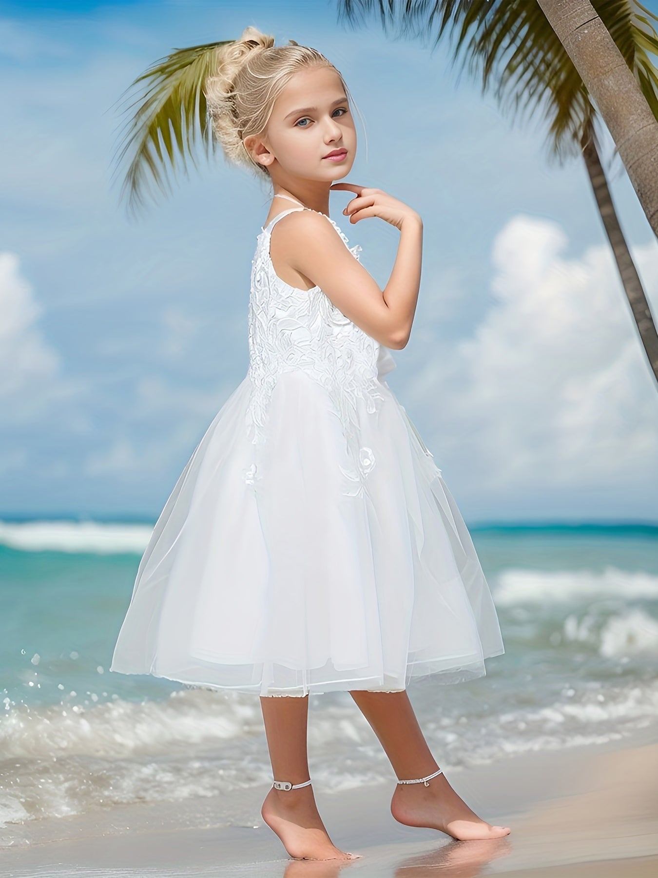Girls' Lace Suspender Mesh Tutu Dress