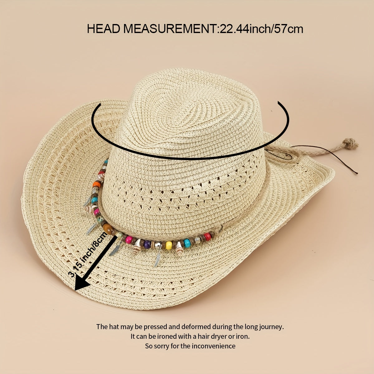 Straw Cowboy Hat Boho Jazz Sun Hat Unisex Western Cowgirl Hat