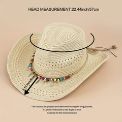 Straw Cowboy Hat Boho Jazz Sun Hat Unisex Western Cowgirl Hat
