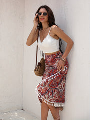 Graphic Print Tassel High Waist Skirt Ethnic Skirt For Spring & Summer