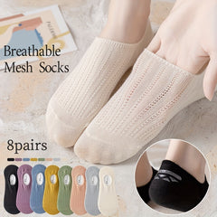 8 Pairs Solid No Show Socks Lightweight Non slip Ankle Socks Women's Stockings