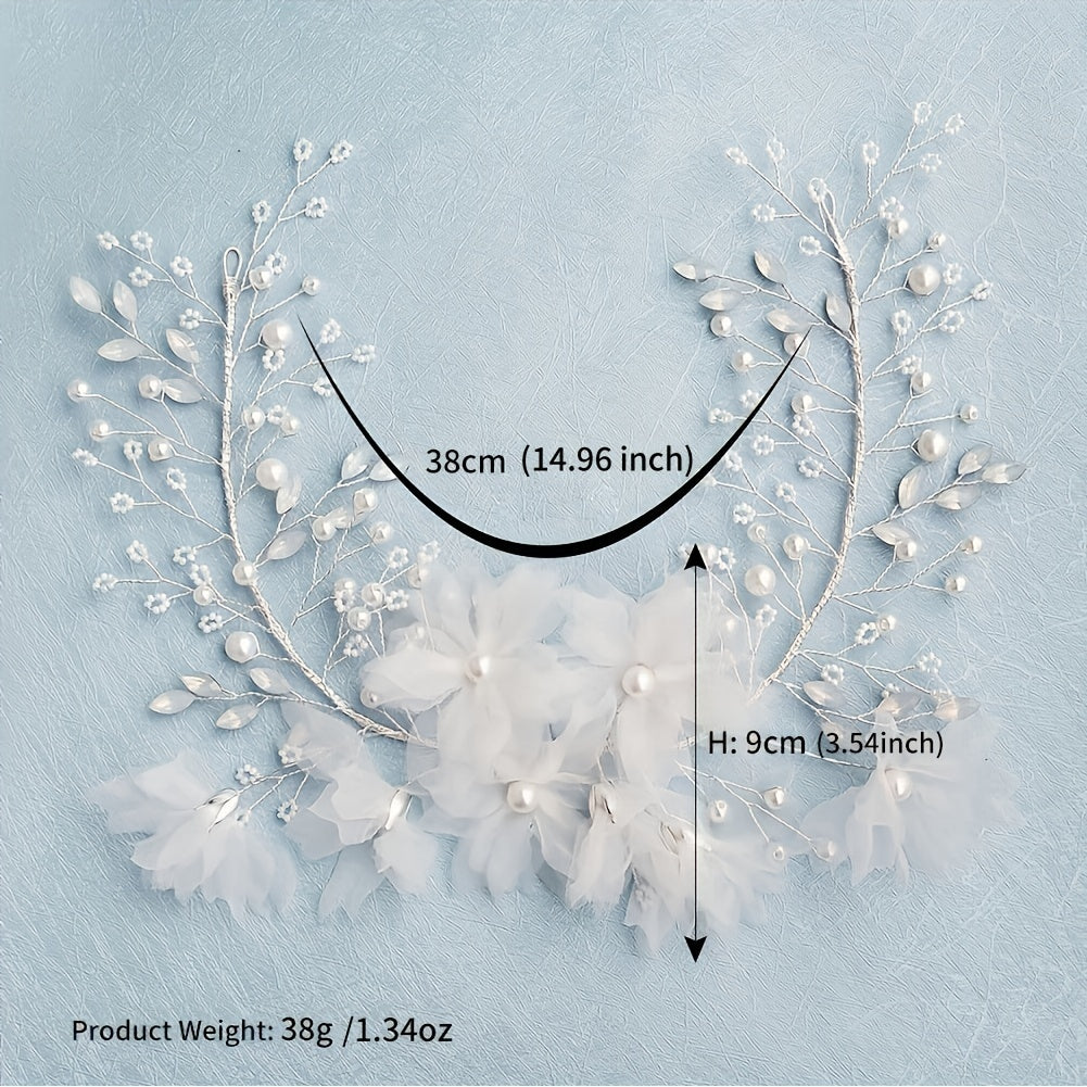 Mesh Flower Pearl Hair Band Bridal Wedding Headwear