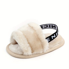 Baby Girl Furry Sandals Lightweight Anti Slip Open Toe Sandals