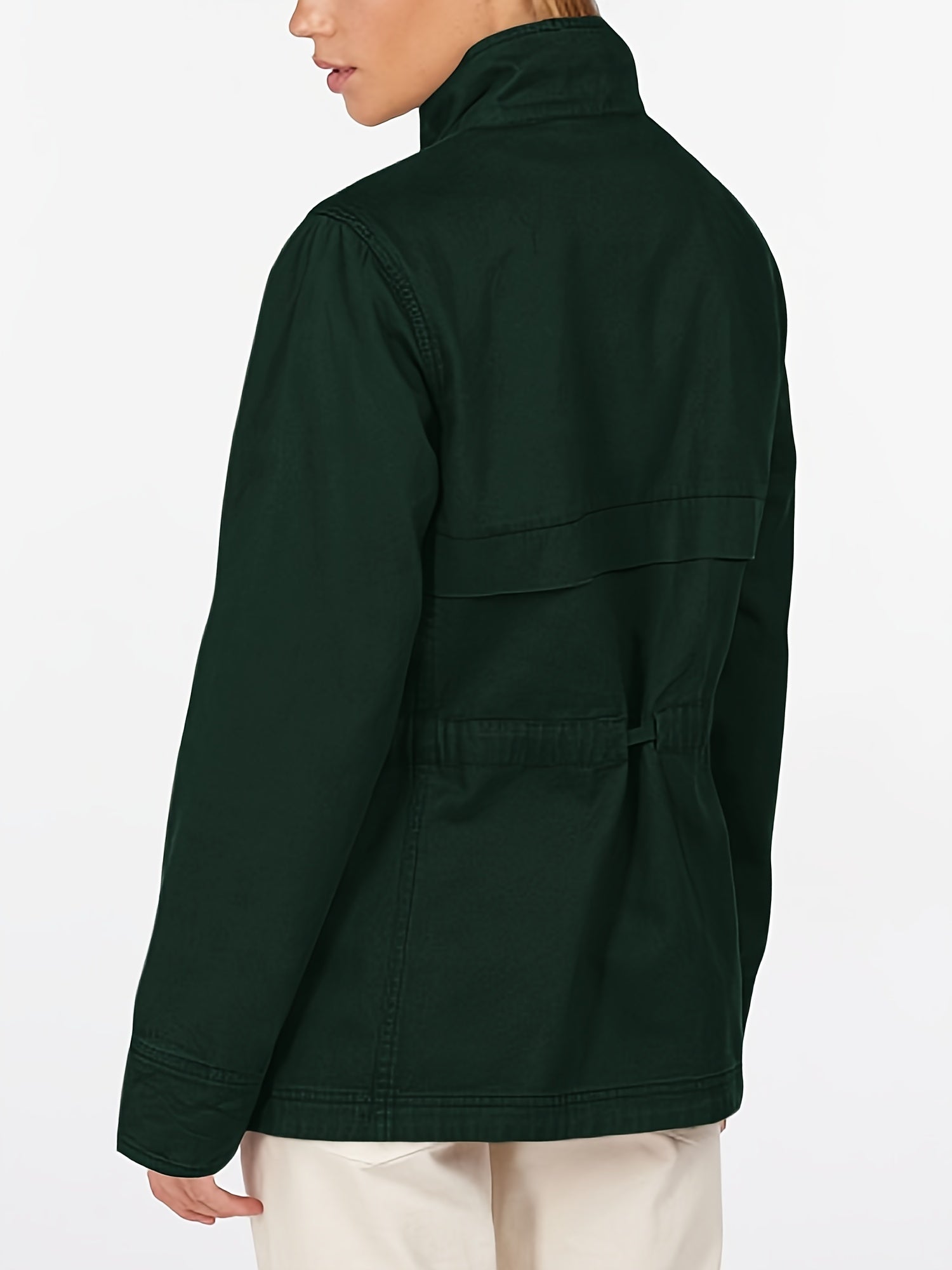 Solid Button Front Jacket Casual Long Sleeve Outerwear With Pockets
