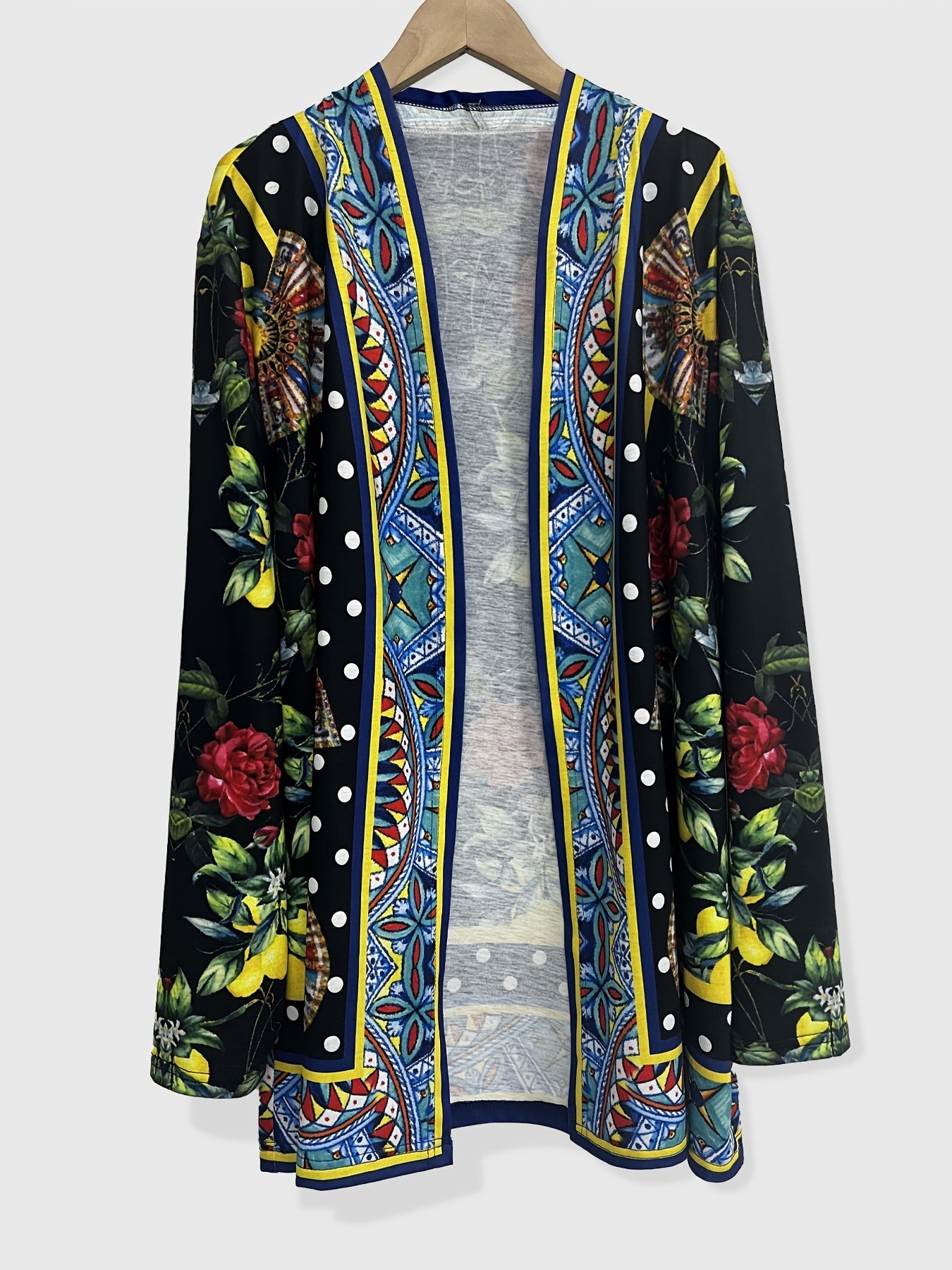 Boho Cardigan Women's Plus Tribal Print Open Front Long Sleeve
