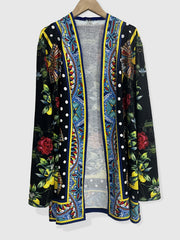 Boho Cardigan Women's Plus Tribal Print Open Front Long Sleeve