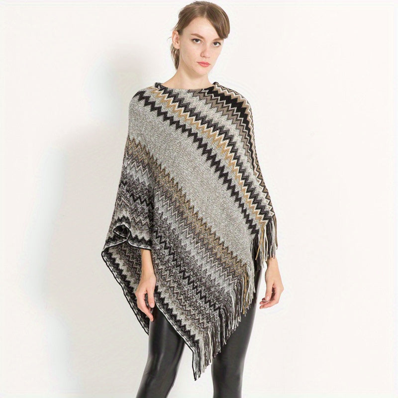 Bat Sleeve Pullover Striped Shawl Knit Wrap for Women