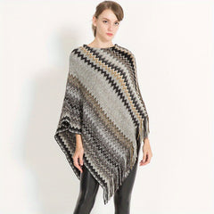 Bat Sleeve Pullover Striped Shawl Knit Wrap for Women