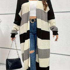 Colorblock Long Sleeve Longline Cardigan Women's Plus