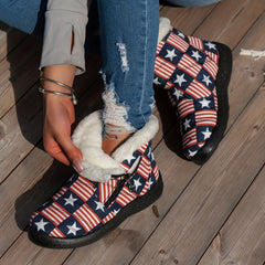 Women's Star & Striped Snow Boots Plush Lined Slippers Comfortable Boots