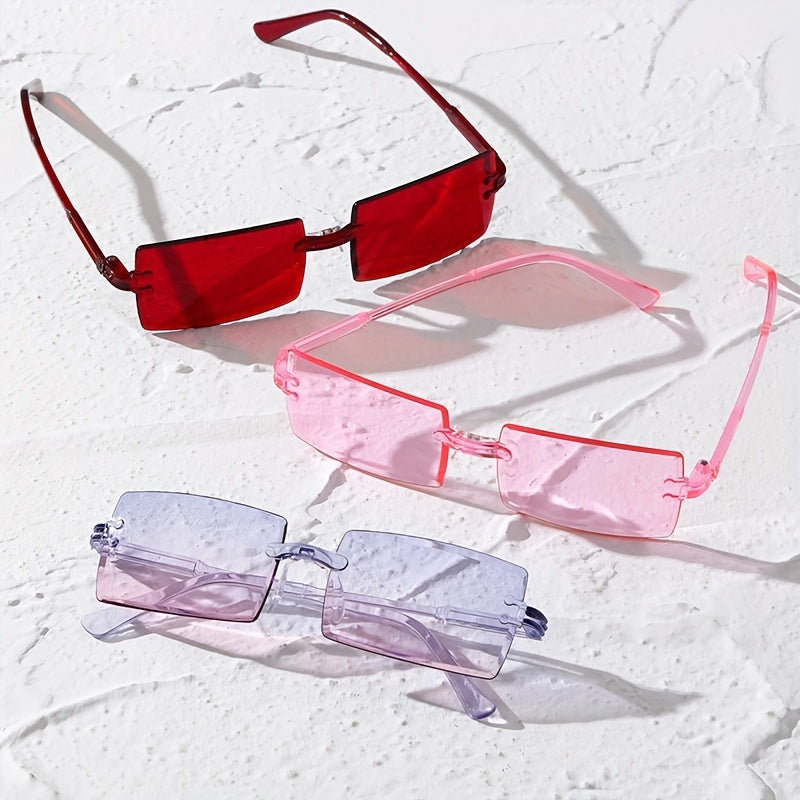 Rectangle Rimless Sunglasses Y2K Candy Summer Decorative Shades UV400