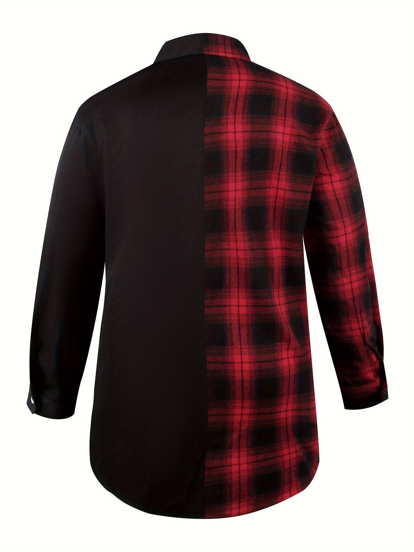 Colorblock Plaid Print Button Up Long Sleeve Blouse