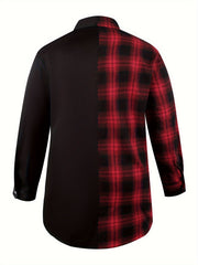 Colorblock Plaid Print Button Up Long Sleeve Blouse