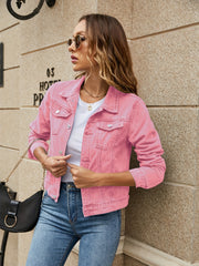 Denim Jacket with Flap Pockets Long Sleeves Women's Coats