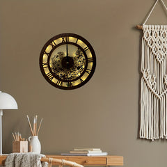 Retro Wooden LED Clock Lamp Flower Shape