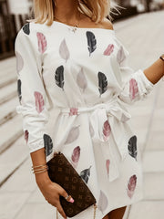 Feather Print Long Sleeve Bodycon Dress