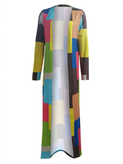 Colorful Patchwork Coat Split Open Front Long Length Coat Women's Clothing