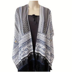 Bohemian Floral Print Shawl Long Wraps Classic Gray Windproof Cape