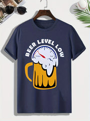 Men's Beer Level Print T shirt Active Comfy Crew Neck Tee