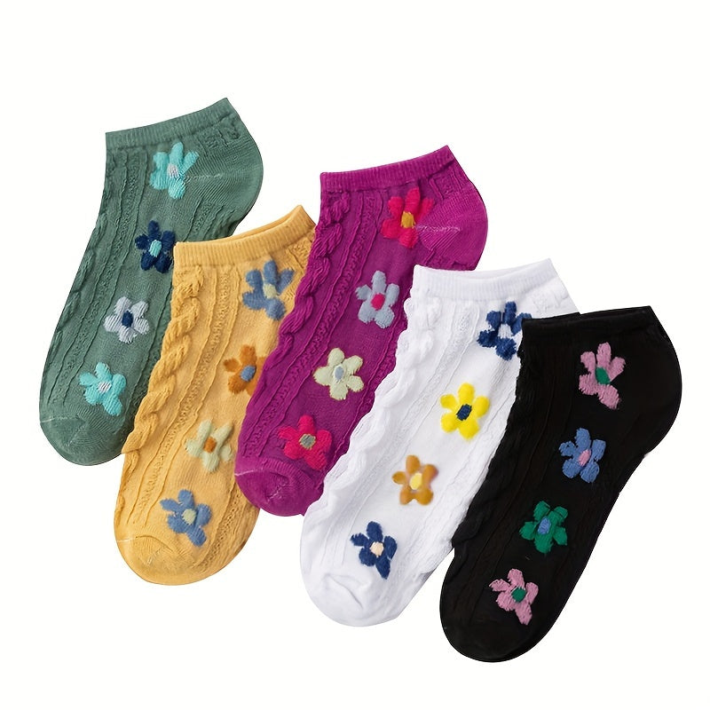 5 Pairs Floral Print Short Socks for Women