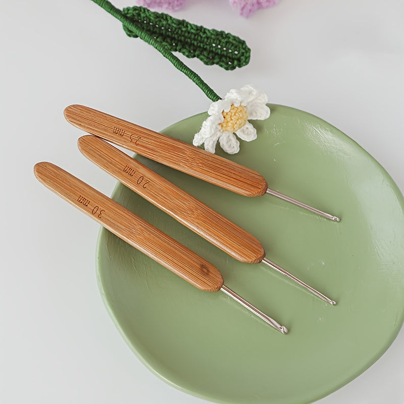 10pcs Carbonized Bamboo Handle Crochet Knitting Tools Set