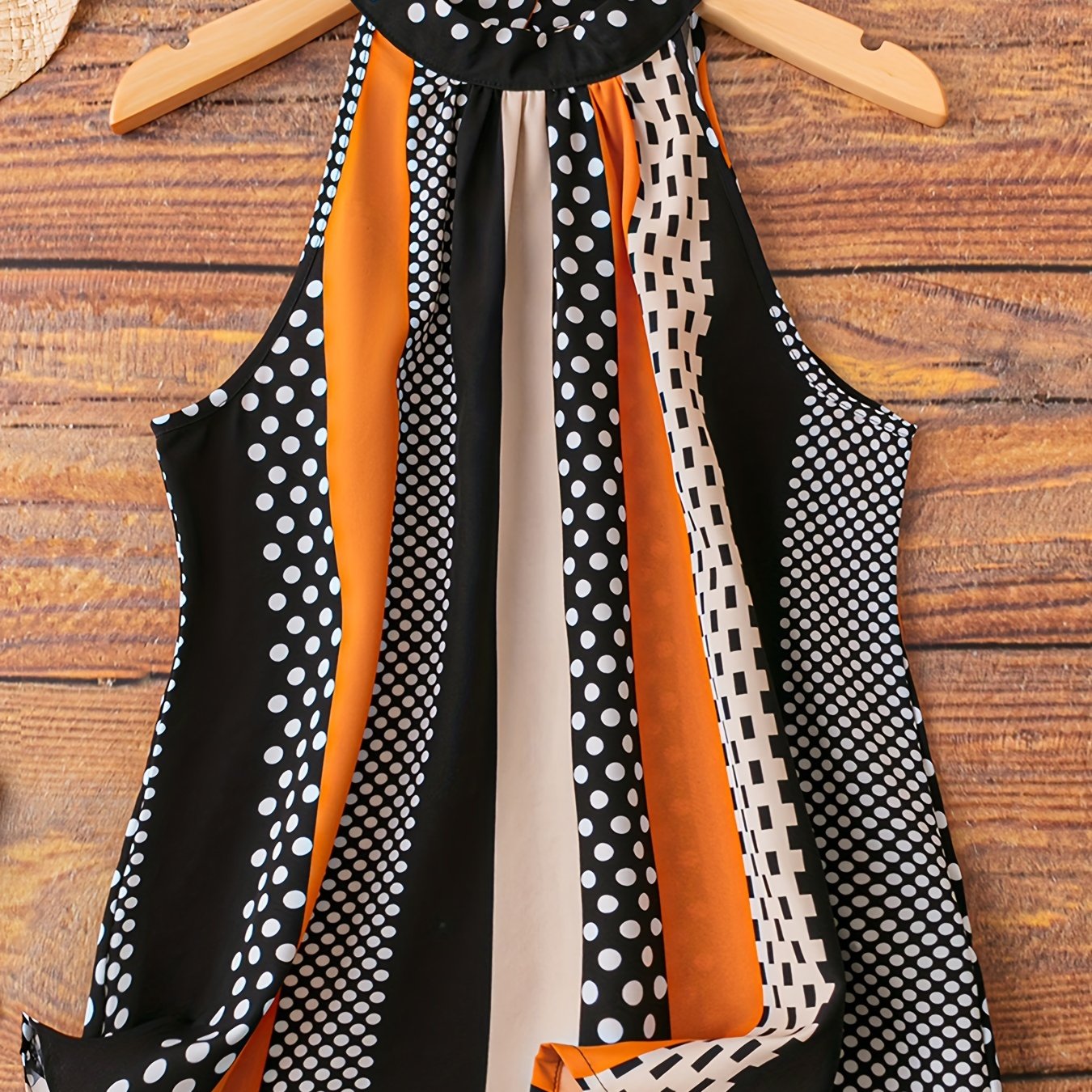 Polka Dot Halter Neck Top Colorblock Casual Summer Women's Clothing