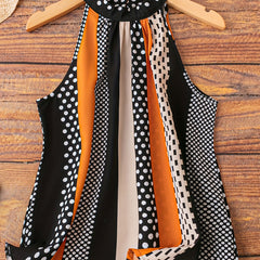 Polka Dot Halter Neck Top Colorblock Casual Summer Women's Clothing
