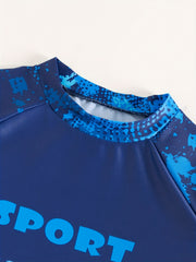Boy's Sport Print Swimsuit Set - T Shirt & Shorts - Beach Vacation