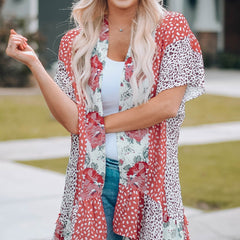 Botanical Floral Print Beach Cardigan Casual Loose Cover Ups Kimono
