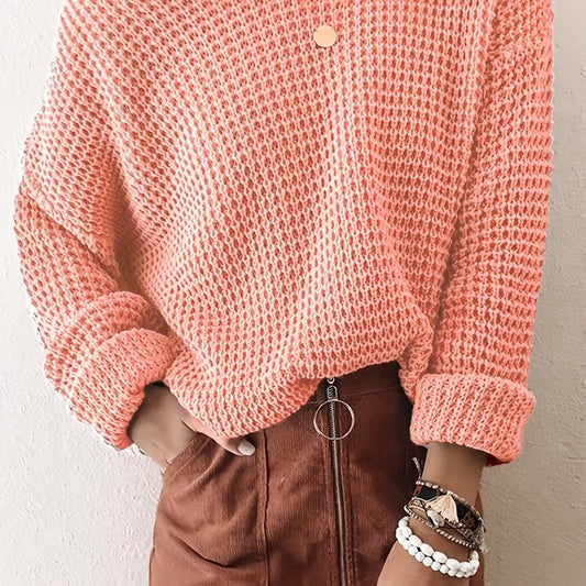 Solid Long Sleeve Round Neck Knitted Jumper