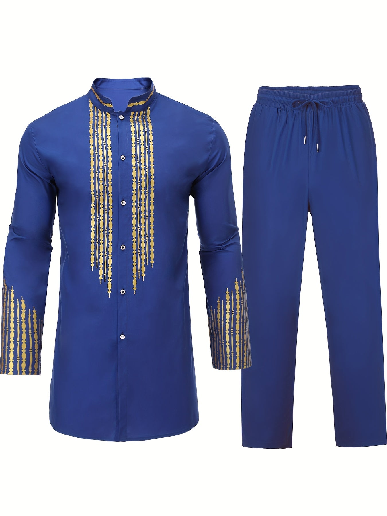 Solid Cotton Men's African 2 Pcs Set Dashiki & Pants Outfit