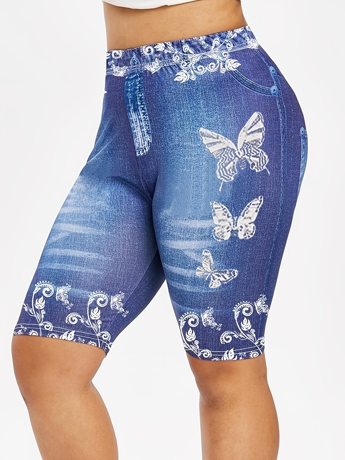 Sexy Butterfly Print Short Leggings High Waist Slim Bottoms